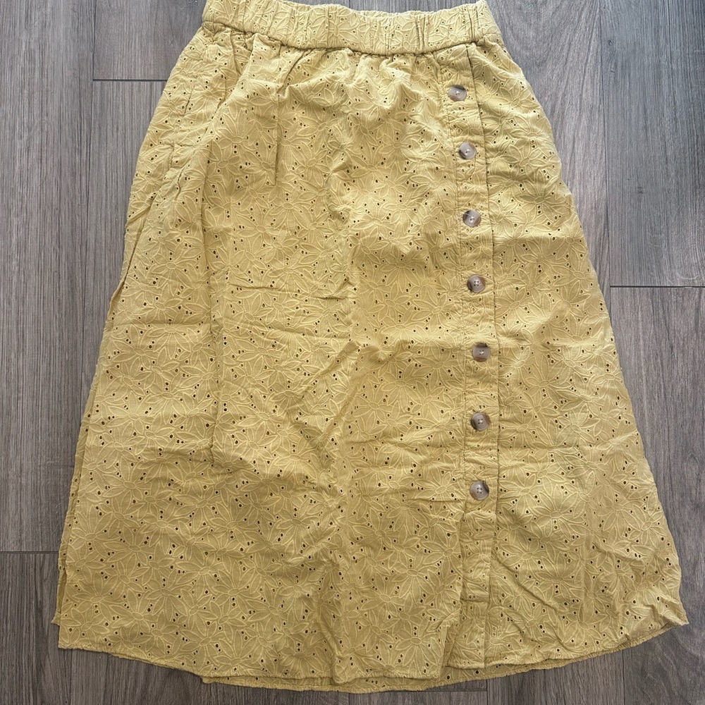 Madewell Yellow Button-Front Eyelet Skirt